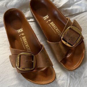 Birkenstock Tan Sandals with Gold Buckle